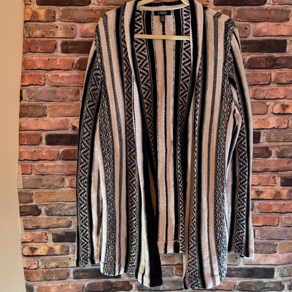 Chaps oversized Cardigan Shawl Collar Black and Cream Size 2X